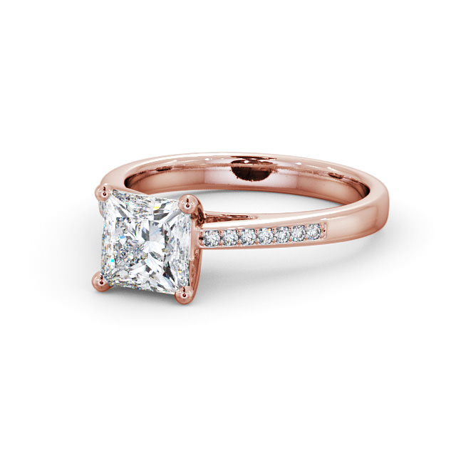 Princess Diamond Engagement Ring 9K Rose Gold Solitaire With Side Stones - Loxley ENPR8S_RG_FLAT