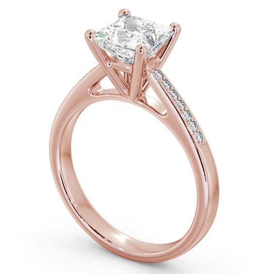 Princess Diamond Engagement Ring 9K Rose Gold Solitaire With Side Stones - Loxley ENPR8S_RG_THUMB1