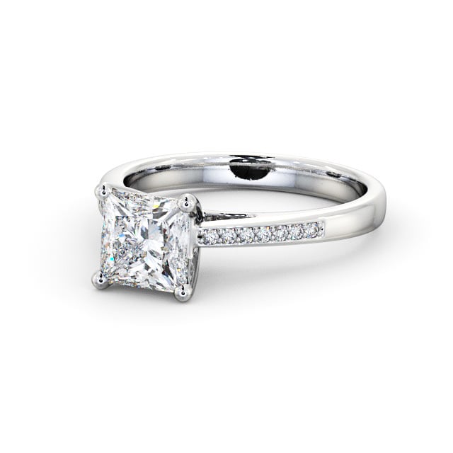 Princess Diamond Engagement Ring 9K White Gold Solitaire With Side Stones - Loxley ENPR8S_WG_FLAT
