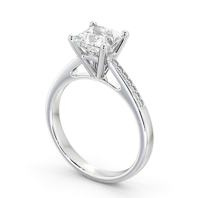Princess Diamond Engagement Ring Platinum Solitaire With Side Stones - Loxley ENPR8S_WG_SIDE