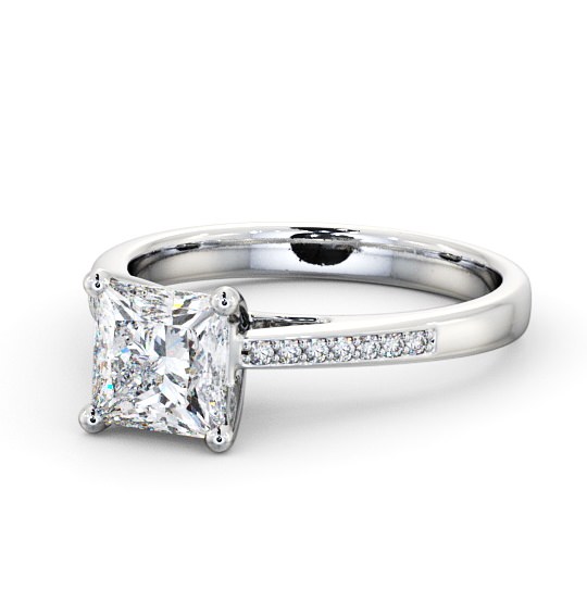 Princess Diamond Engagement Ring 18K White Gold Solitaire With Side Stones - Loxley ENPR8S_WG_THUMB2 