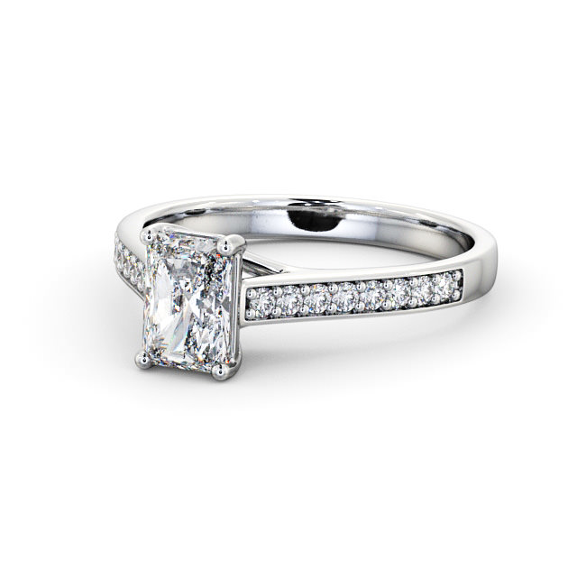 Radiant Diamond Engagement Ring 18K White Gold Solitaire With Side Stones - Soreya ENRA13S_WG_FLAT