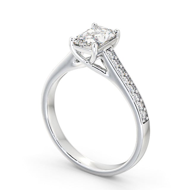 Radiant Diamond Engagement Ring 18K White Gold Solitaire With Side Stones - Soreya ENRA13S_WG_SIDE