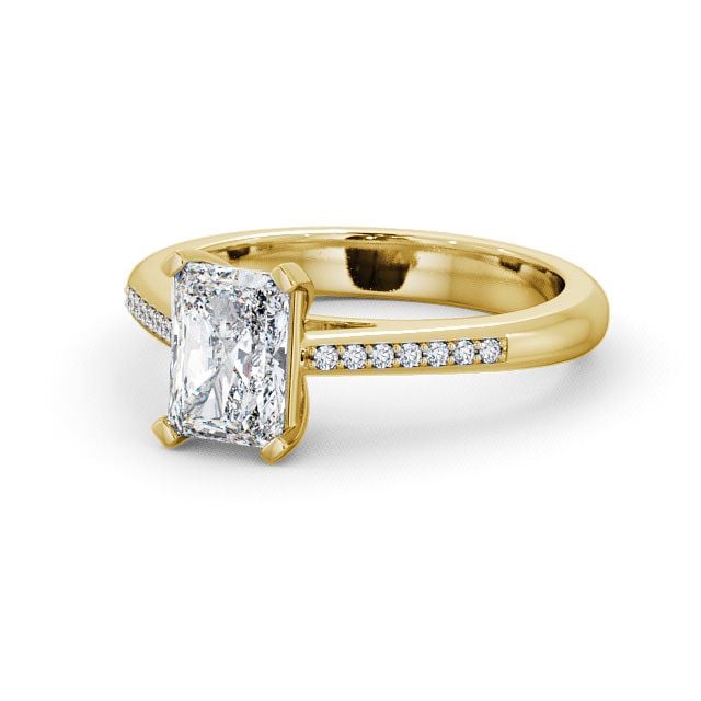 Radiant Diamond Engagement Ring 9K Yellow Gold Solitaire With Side Stones - Abberton ENRA4S_YG_FLAT