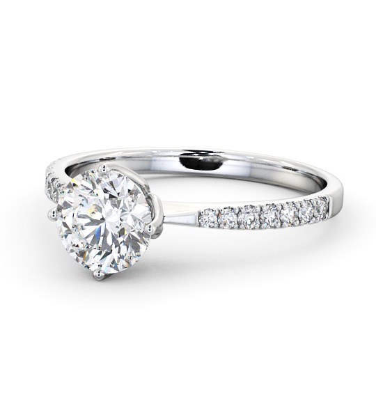  Round Diamond Engagement Ring 18K White Gold Solitaire With Side Stones - Selene ENRD100S_WG_THUMB2 