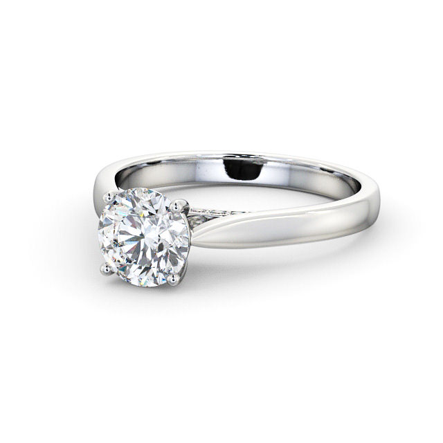 Round Diamond Engagement Ring 18K White Gold Solitaire - Berry ENRD106_WG_FLAT