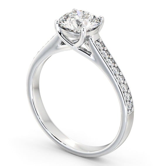 Round Diamond Engagement Ring 18K White Gold Solitaire With Side Stones - Lewes ENRD114S_WG_THUMB1