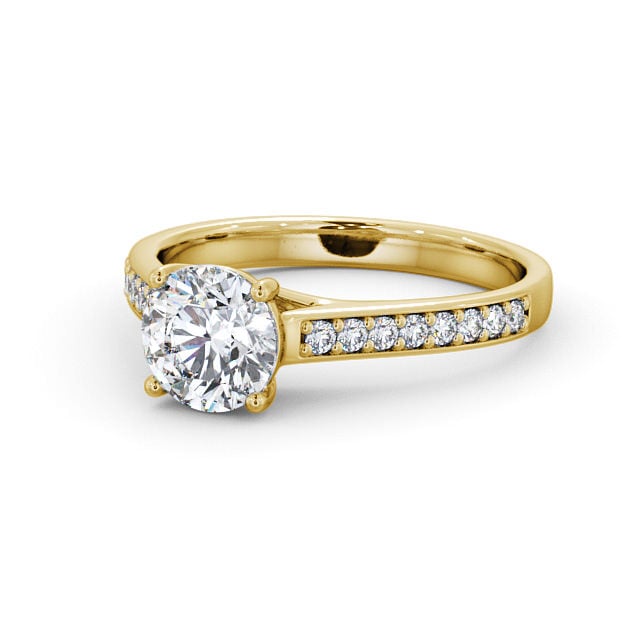 Round Diamond Engagement Ring 18K Yellow Gold Solitaire With Side Stones - Lewes ENRD114S_YG_FLAT
