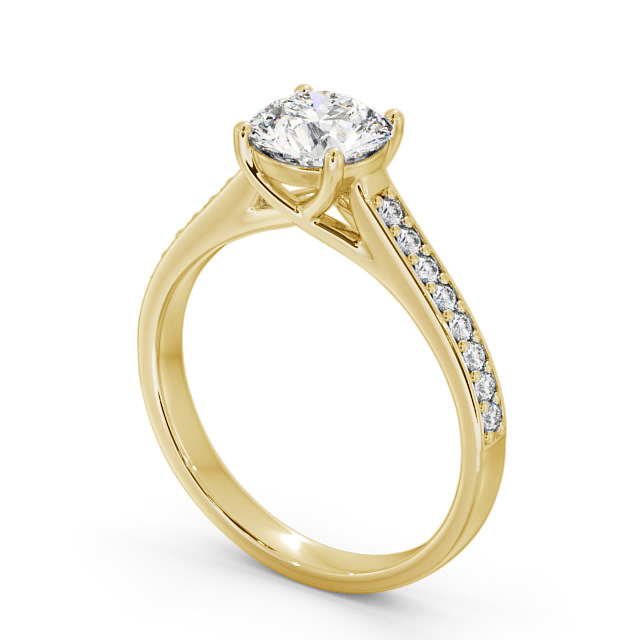 Round Diamond Engagement Ring 18K Yellow Gold Solitaire With Side Stones - Lewes ENRD114S_YG_SIDE