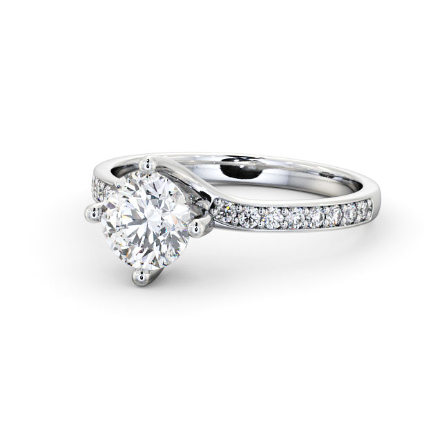 Round Diamond Engagement Ring Palladium Solitaire With Side Stones - Roselle ENRD119_WG_FLAT