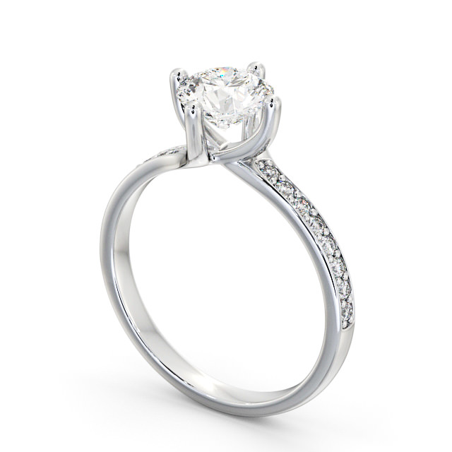 Round Diamond Engagement Ring Palladium Solitaire With Side Stones - Roselle ENRD119_WG_SIDE
