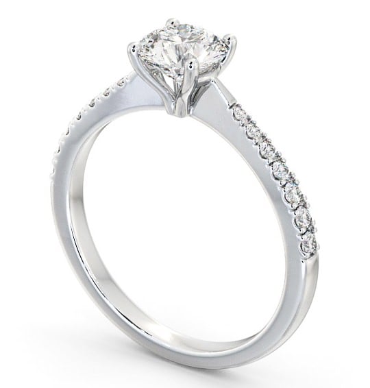  Round Diamond Engagement Ring 18K White Gold Solitaire With Side Stones - Pilleth ENRD130S_WG_THUMB1 