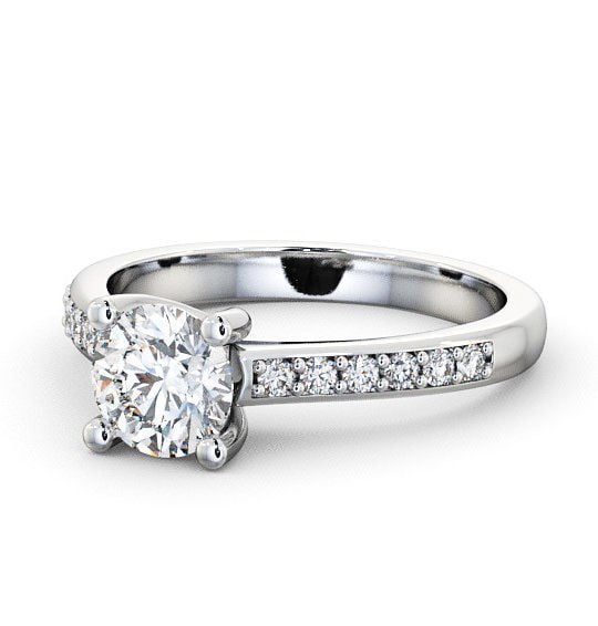  Round Diamond Engagement Ring 18K White Gold Solitaire With Side Stones - Alvie ENRD13S_WG_THUMB2 