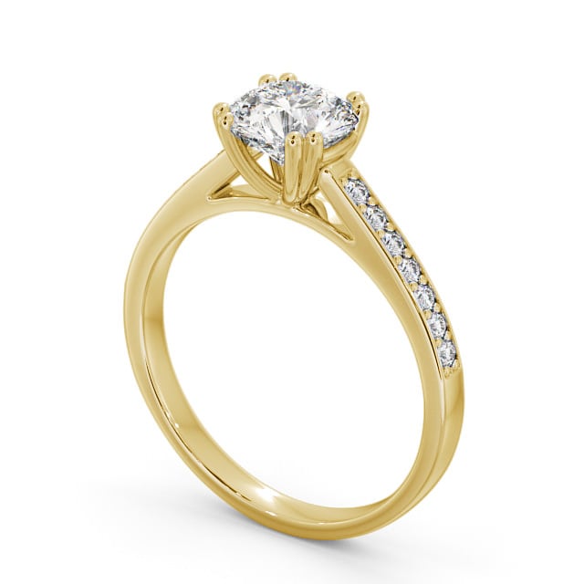 Round Diamond Engagement Ring 18K Yellow Gold Solitaire With Side Stones - Kensey ENRD148S_YG_SIDE