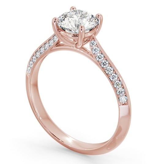 Round Diamond Engagement Ring 18K Rose Gold Solitaire With Side Stones - Alford ENRD152S_RG_THUMB1