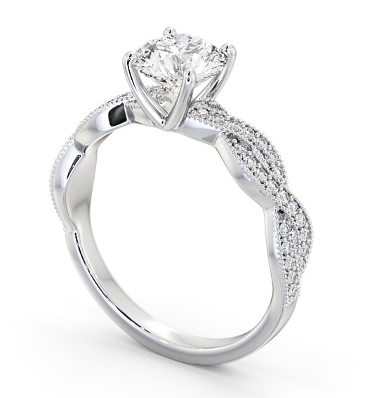 Round Diamond Engagement Ring 9K White Gold Solitaire With Side Stones - Ketsby ENRD153S_WG_THUMB1