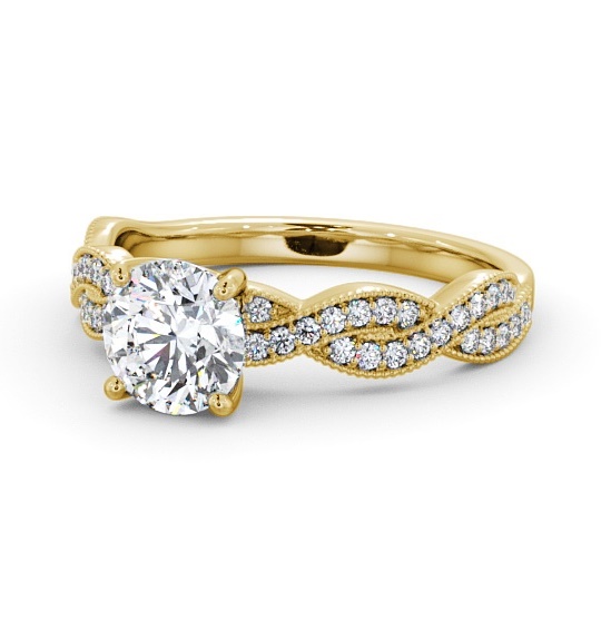  Round Diamond Engagement Ring 9K Yellow Gold Solitaire With Side Stones - Ketsby ENRD153S_YG_THUMB2 