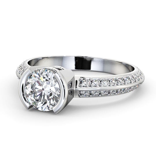  Round Diamond Engagement Ring 9K White Gold Solitaire With Side Stones - Lisbeth ENRD155S_WG_THUMB2 
