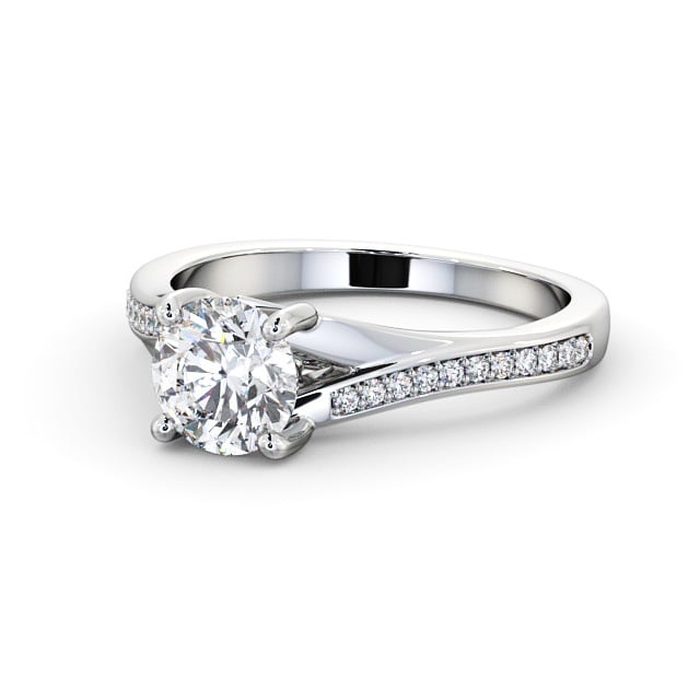 Round Diamond Engagement Ring Palladium Solitaire With Side Stones - Saluv ENRD158S_WG_FLAT
