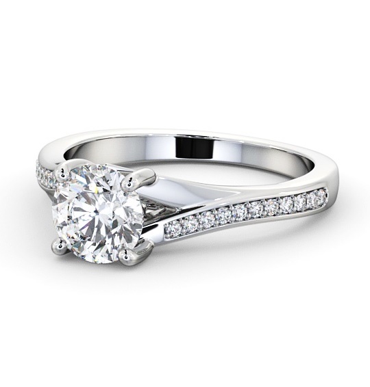  Round Diamond Engagement Ring 18K White Gold Solitaire With Side Stones - Saluv ENRD158S_WG_THUMB2 