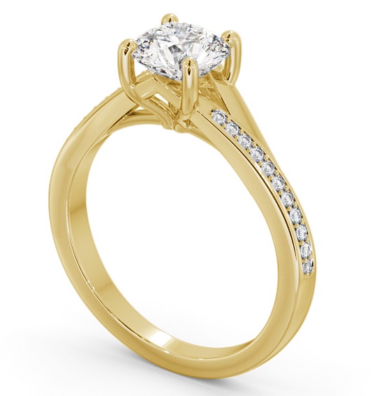 Round Diamond Engagement Ring 9K Yellow Gold Solitaire With Side Stones - Saluv ENRD158S_YG_THUMB1