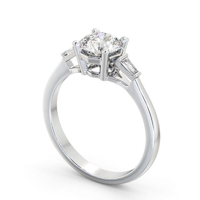 Round Diamond Engagement Ring Platinum Solitaire With Baguette Side Stones - Olgi ENRD159S_WG_SIDE
