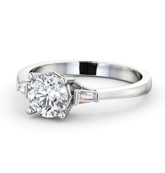  Round Diamond Engagement Ring 18K White Gold Solitaire With Baguette Side Stones - Olgi ENRD159S_WG_THUMB2 
