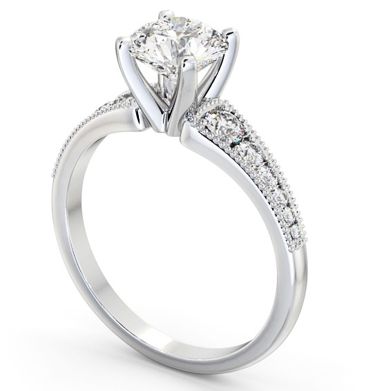 Round Diamond Engagement Ring Platinum Solitaire With Side Stones - Errol ENRD163S_WG_THUMB1