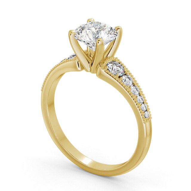 Round Diamond Engagement Ring 18K Yellow Gold Solitaire With Side Stones - Errol ENRD163S_YG_SIDE