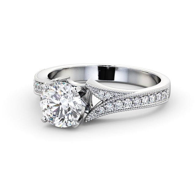 Round Diamond Engagement Ring Palladium Solitaire With Side Stones - Langham ENRD164S_WG_FLAT