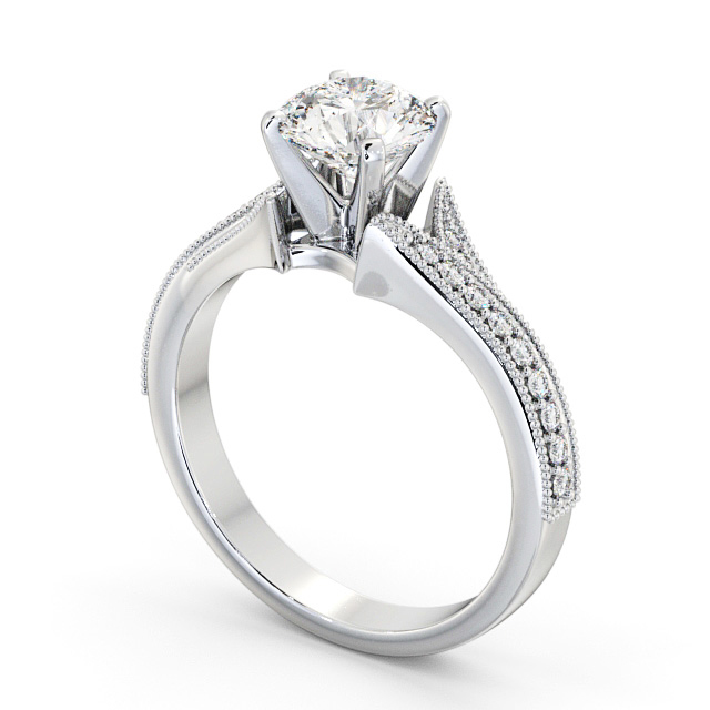 Round Diamond Engagement Ring Palladium Solitaire With Side Stones - Langham ENRD164S_WG_SIDE