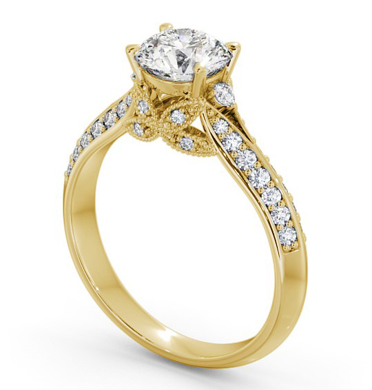  Vintage Style Engagement Ring 9K Yellow Gold Solitaire With Side Stones - Marika ENRD168_YG_THUMB1 