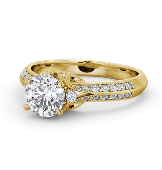  Vintage Style Engagement Ring 9K Yellow Gold Solitaire With Side Stones - Marika ENRD168_YG_THUMB2 