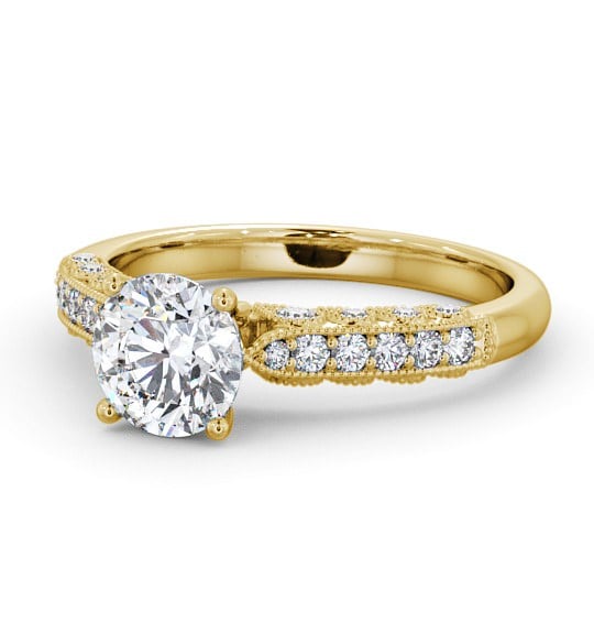  Vintage Style Engagement Ring 9K Yellow Gold Solitaire With Side Stones - Oralie ENRD169_YG_THUMB2 