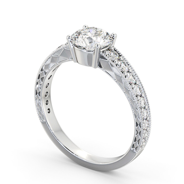 Vintage Style Engagement Ring Palladium Solitaire With Side Stones - Sidra ENRD170_WG_SIDE