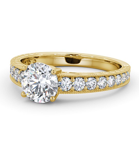  Vintage Style Engagement Ring 9K Yellow Gold Solitaire With Side Stones - Sidra ENRD170_YG_THUMB2 