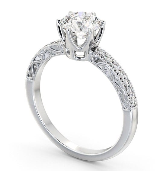 Vintage Style Engagement Ring Palladium Solitaire With Side Stones - Onora ENRD171_WG_THUMB1