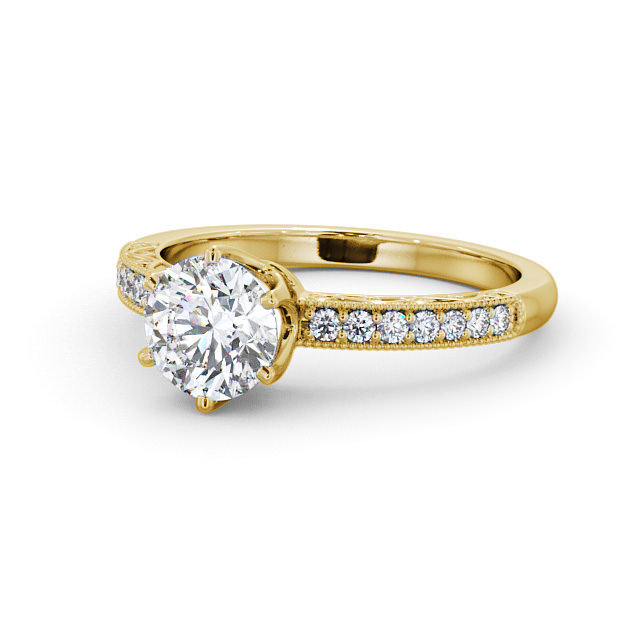 Vintage Style Engagement Ring 9K Yellow Gold Solitaire With Side Stones - Onora ENRD171_YG_FLAT