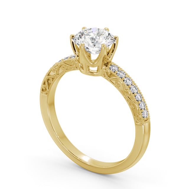 Vintage Style Engagement Ring 9K Yellow Gold Solitaire With Side Stones - Onora ENRD171_YG_SIDE