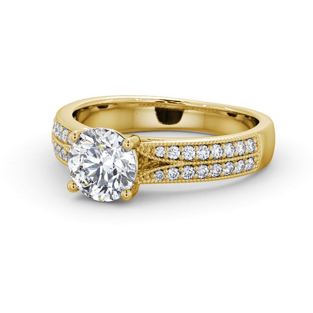 Vintage Style Engagement Ring 9K Yellow Gold Solitaire With Side Stones - Kirin ENRD172_YG_FLAT