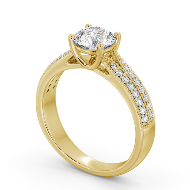 Vintage Style Engagement Ring 9K Yellow Gold Solitaire With Side Stones - Kirin ENRD172_YG_SIDE