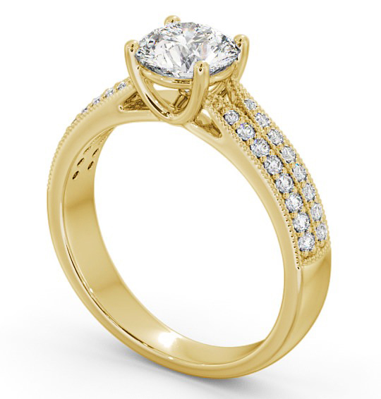  Vintage Style Engagement Ring 9K Yellow Gold Solitaire With Side Stones - Kirin ENRD172_YG_THUMB1 