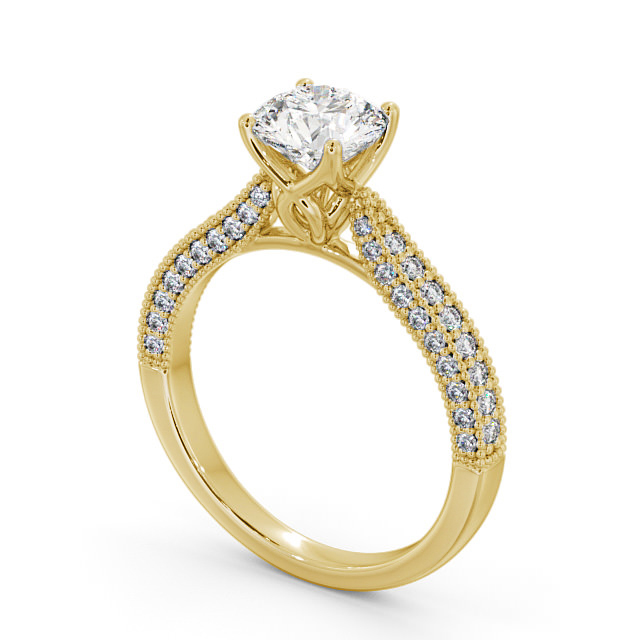 Vintage Style Engagement Ring 9K Yellow Gold Solitaire With Side Stones - Elba ENRD173_YG_SIDE