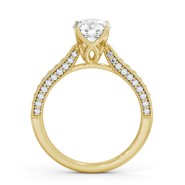 Vintage Style Engagement Ring 9K Yellow Gold Solitaire With Side Stones - Elba ENRD173_YG_UP