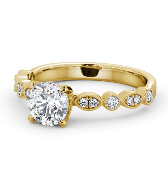  Vintage Style Engagement Ring 9K Yellow Gold Solitaire With Side Stones - Aurel ENRD174_YG_THUMB2 