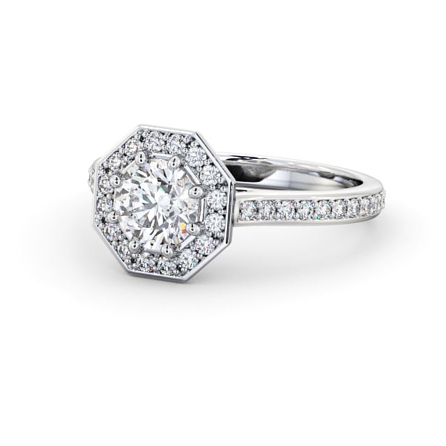 Halo Round Diamond Engagement Ring 18K White Gold - Mirna ENRD177_WG_FLAT