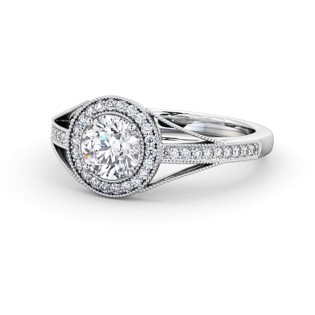 Halo Round Diamond Engagement Ring 18K White Gold - Tabor ENRD179_WG_FLAT