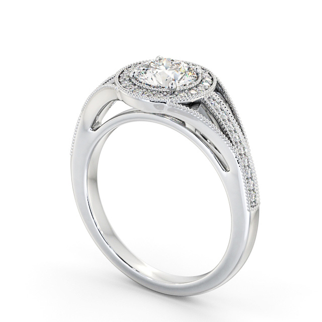 Halo Round Diamond Engagement Ring 18K White Gold - Tabor ENRD179_WG_SIDE