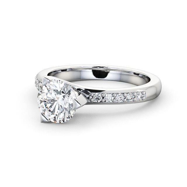 Round Diamond Engagement Ring Palladium Solitaire With Side Stones - Leire ENRD17S_WG_FLAT