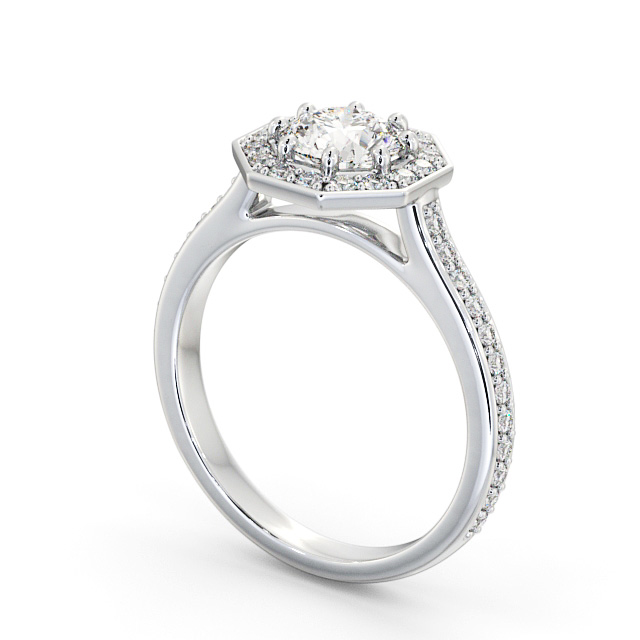 Halo Round Diamond Engagement Ring 18K White Gold - Roberta ENRD180_WG_SIDE